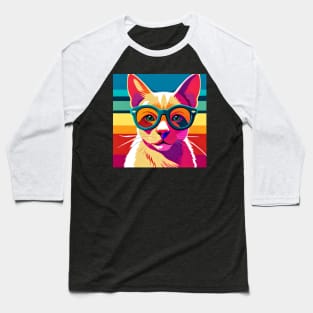 Feline Cool: Pop Art Cat Wearing Sunglasses Baseball T-Shirt